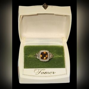 Rare Vintage Judith Ripka 925 Sterling Silver Smoky Citrine Ring Sz 11 Excellent